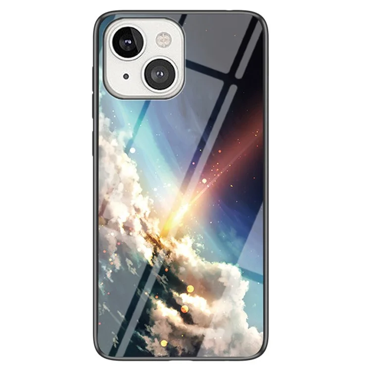 Starry Sky Pattern Design Phone Case for iPhone 14 Plus 6.7 inch, Impact Resistant TPU Bumper Tempered Glass PC Back Cover - Bright Starry Sky