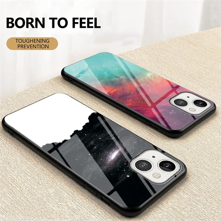 Starry Sky Pattern Design Phone Case for iPhone 14 Plus 6.7 inch, Impact Resistant TPU Bumper Tempered Glass PC Back Cover - Bright Starry Sky
