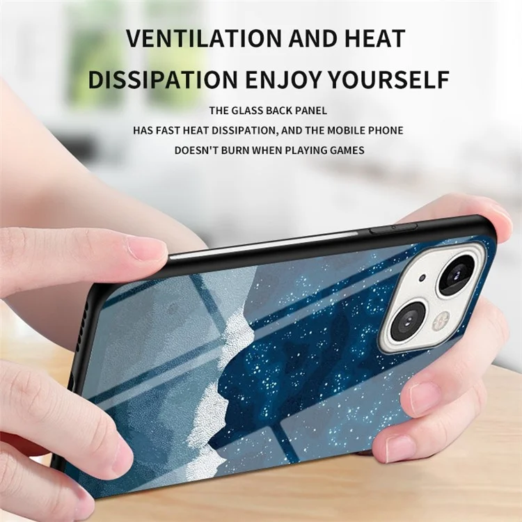 Starry Sky Pattern Design Phone Case for iPhone 14 Plus 6.7 inch, Impact Resistant TPU Bumper Tempered Glass PC Back Cover - Bright Starry Sky
