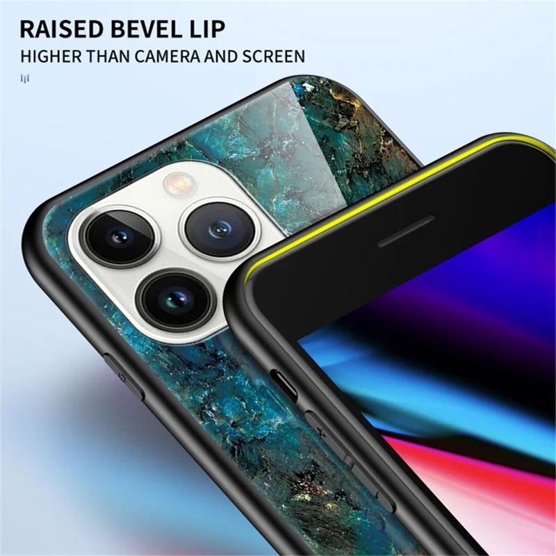 Чехол для iPhone 14 Pro Max 6.7 дюймов, устойчивый к падению, с мраморным рисунком, сочетание закаленного стекла, поликарбоната и термопластичного полиуретана - Изумрудный мрамор