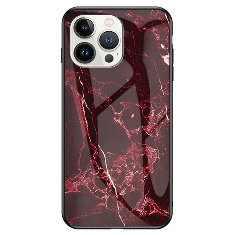 Para Iphone 14 Pro 6.1 Pulgadas Anti-scratch Telep Cover Back Mármol Vidrio Templado a Prueba de Choque + PC + TPU Hybrid Case - Mármol Rojo de Sangre