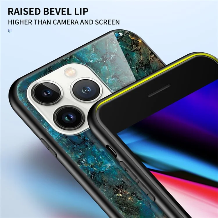 Para Iphone 14 Pro 6.1 Pulgadas Anti-scratch Telep Cover Back Mármol Vidrio Templado a Prueba de Choque + PC + TPU Hybrid Case - Mármol Rojo de Sangre