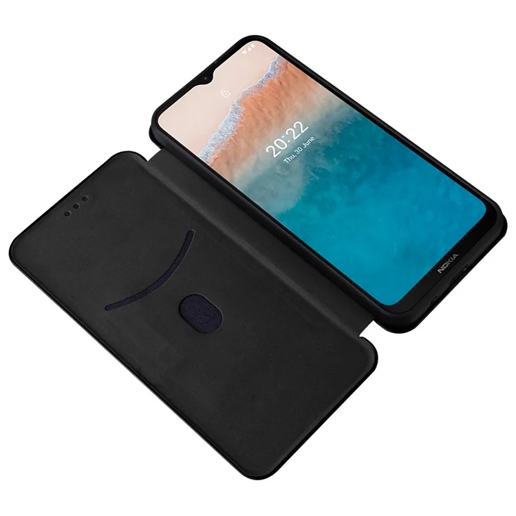Pour Nokia C21 Plus 4G Carbon Fiber Texture PU Leather Card Holder Cover Phone Stand Case - Noir