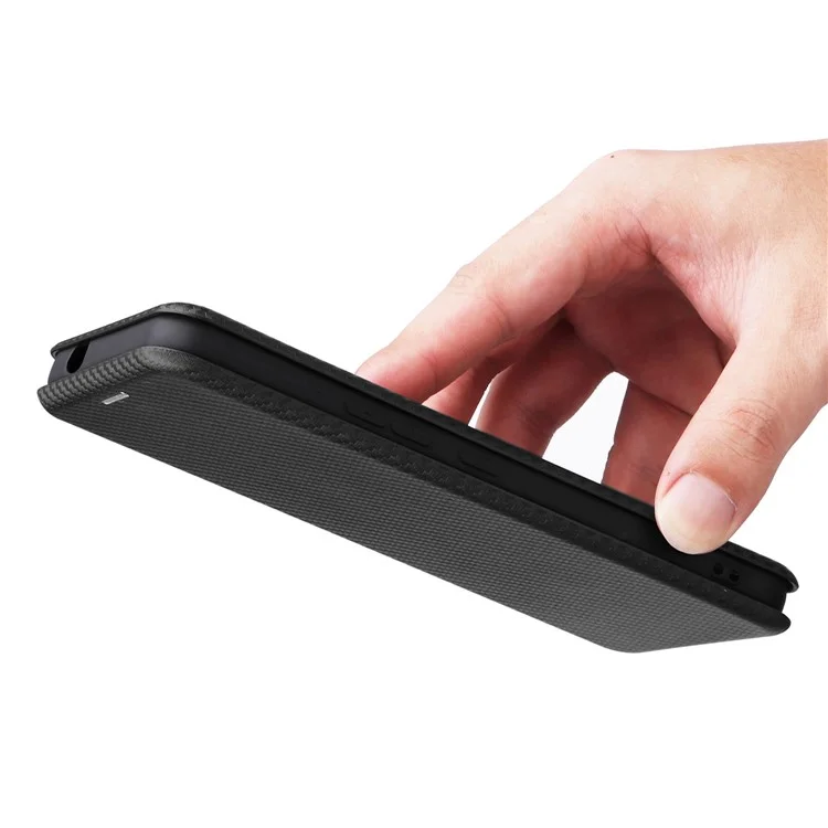 Pour Nokia C21 Plus 4G Carbon Fiber Texture PU Leather Card Holder Cover Phone Stand Case - Noir
