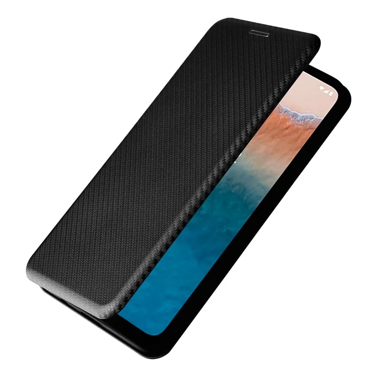 Pour Nokia C21 Plus 4G Carbon Fiber Texture PU Leather Card Holder Cover Phone Stand Case - Noir