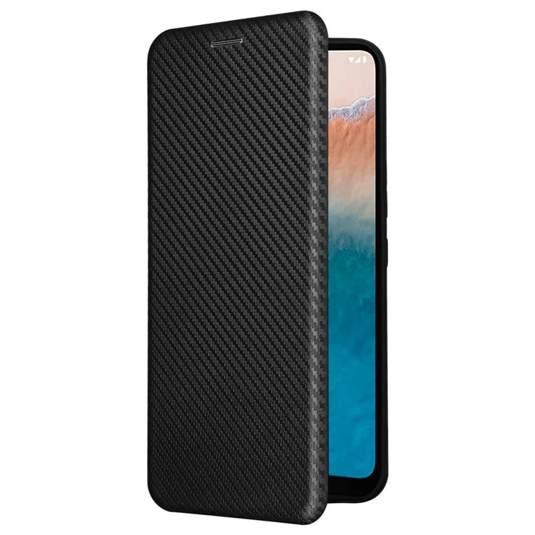 Pour Nokia C21 Plus 4G Carbon Fiber Texture PU Leather Card Holder Cover Phone Stand Case - Noir