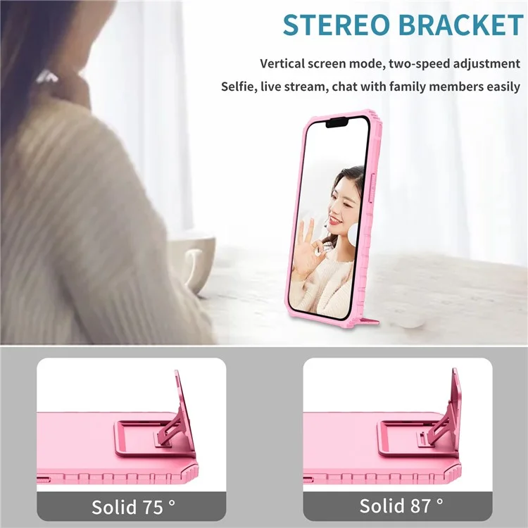 For iPhone 14 Plus 6.7 inch Cell Phone Shell Kickstand PC + TPU Hybrid Cover Slide Camera Protection Anti-Scratch Phone Case - Pink