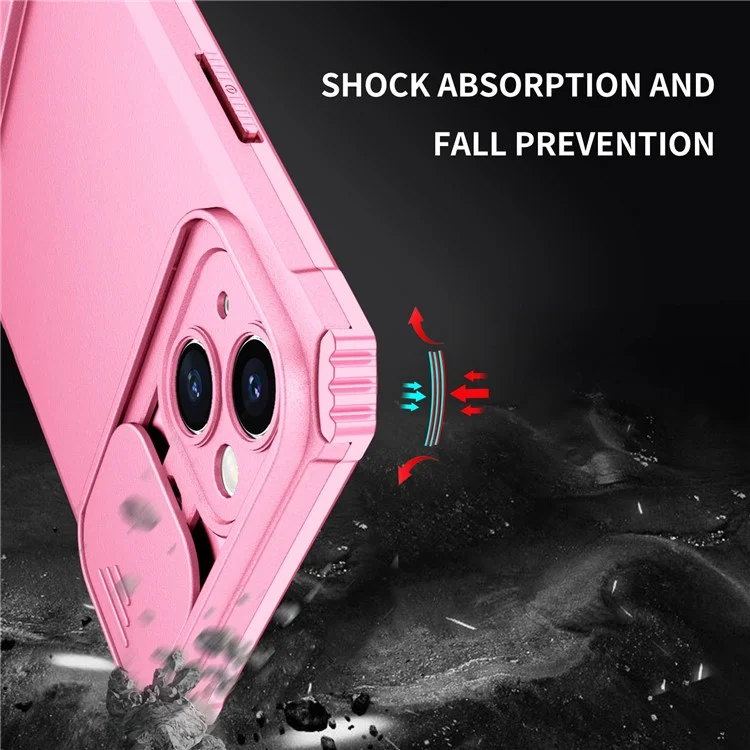 For iPhone 14 Plus 6.7 inch Cell Phone Shell Kickstand PC + TPU Hybrid Cover Slide Camera Protection Anti-Scratch Phone Case - Pink