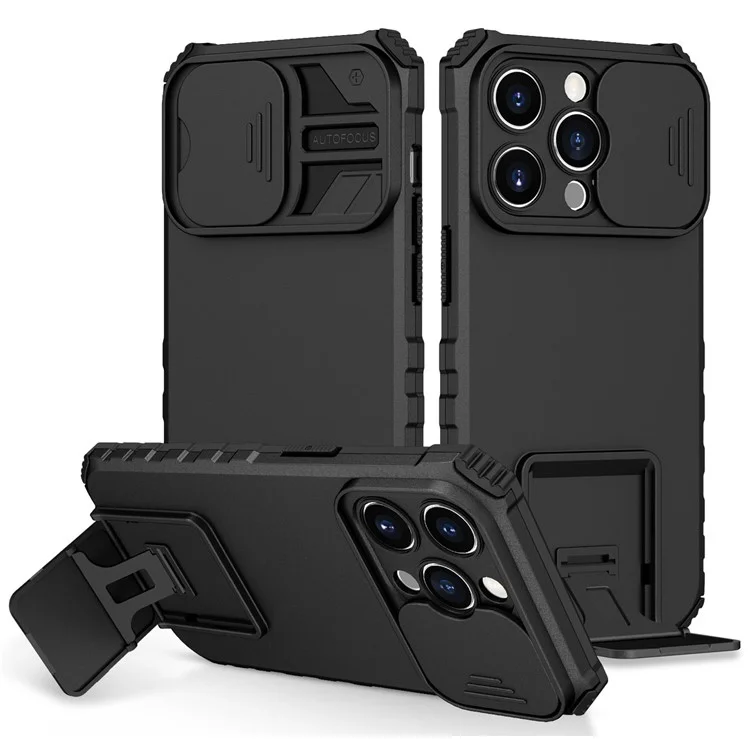 Чехол для телефона Cell Phone Shell для iPhone 14 Pro 6.1 дюйма, стабильная подставка из ПК + защитный экран камеры из TPU, противоударный чехол для телефона - черный