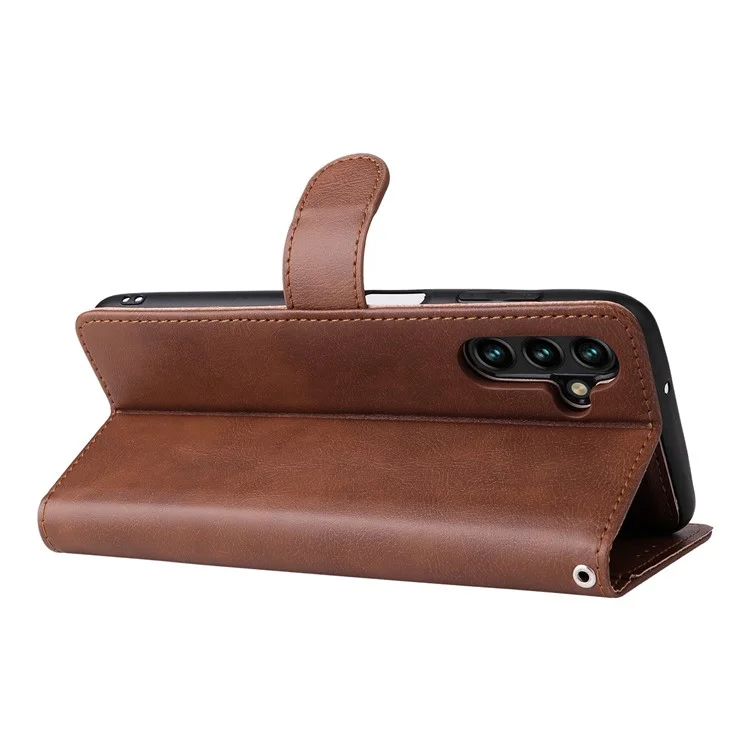 Para Samsung Galaxy A13 / A04s 4G (164,7 x 76,7 x 9,1 mm) 5G KT Leather Series-3 Detachable Leather Stand Wallet Case Car Mount Metal Sheet Phone Cover with Strap - Marrom