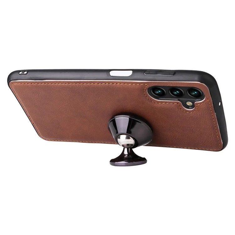 Para Samsung Galaxy A13 / A04s 4G (164,7 x 76,7 x 9,1 mm) 5G KT Leather Series-3 Detachable Leather Stand Wallet Case Car Mount Metal Sheet Phone Cover with Strap - Marrom