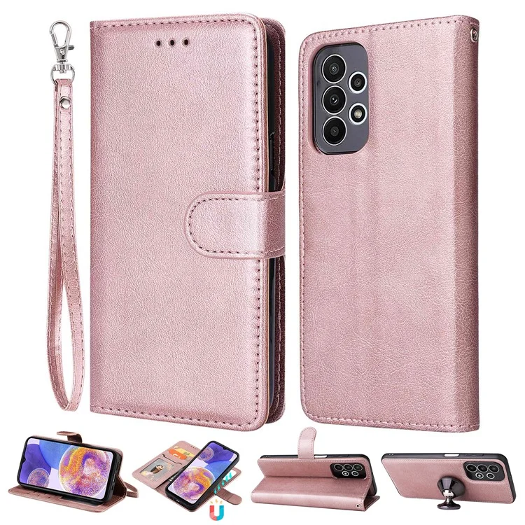 Para Samsung Galaxy A23 4G KT Series de Cuero-3 Case de Teléfono Desmontable PU Cuero Willet Folio Flip Cover With Strap - Oro Rosa