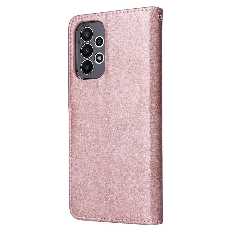 Para Samsung Galaxy A23 4G KT Series de Cuero-3 Case de Teléfono Desmontable PU Cuero Willet Folio Flip Cover With Strap - Oro Rosa