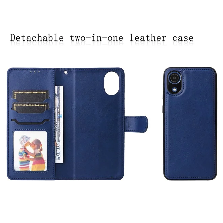 Pour Samsung Galaxy A03 Core KT Leather Series Série 3 Anti-wear Color Couleur PU Téléphone Téléphone Détachable 2-en-1 Porte-support de Téléphone Shell Fonction Avec Sangle - Bleu