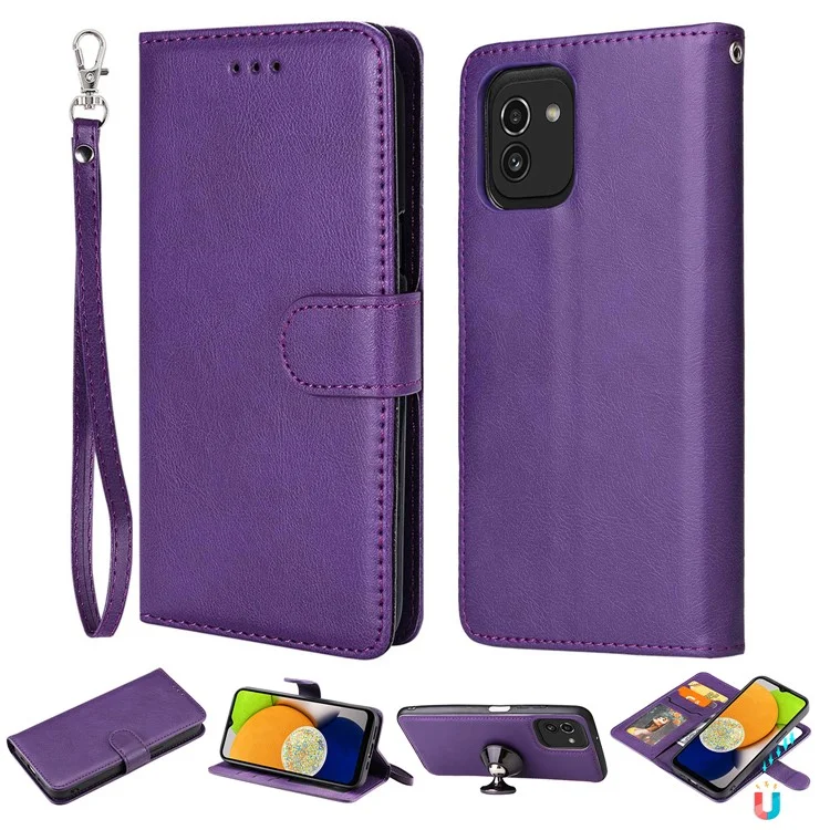 Per Samsung Galaxy A03 (164,2 x 75,9 x 9,1 Mm) KT Serie-3 Copertina Per Portafoglio Per Portafoglio Staccabile PU Leather Telefono Con Cinturino - Viola