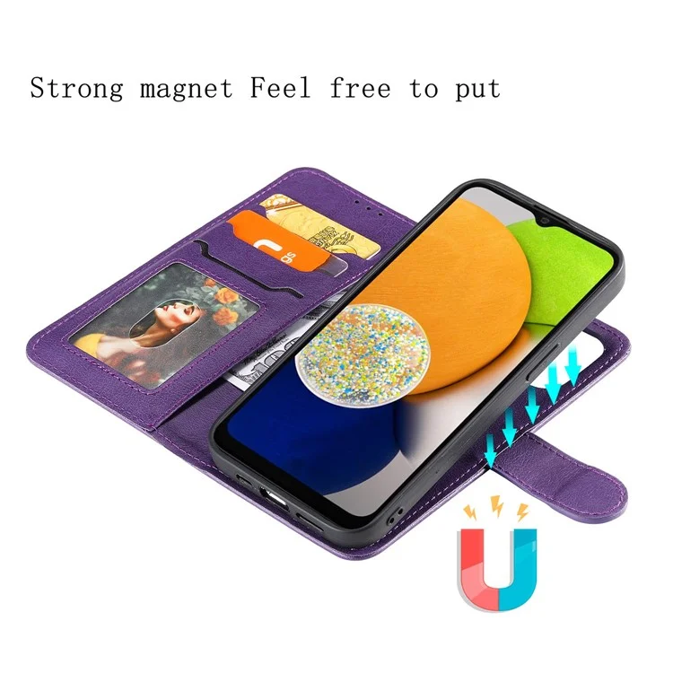 Per Samsung Galaxy A03 (164,2 x 75,9 x 9,1 Mm) KT Serie-3 Copertina Per Portafoglio Per Portafoglio Staccabile PU Leather Telefono Con Cinturino - Viola