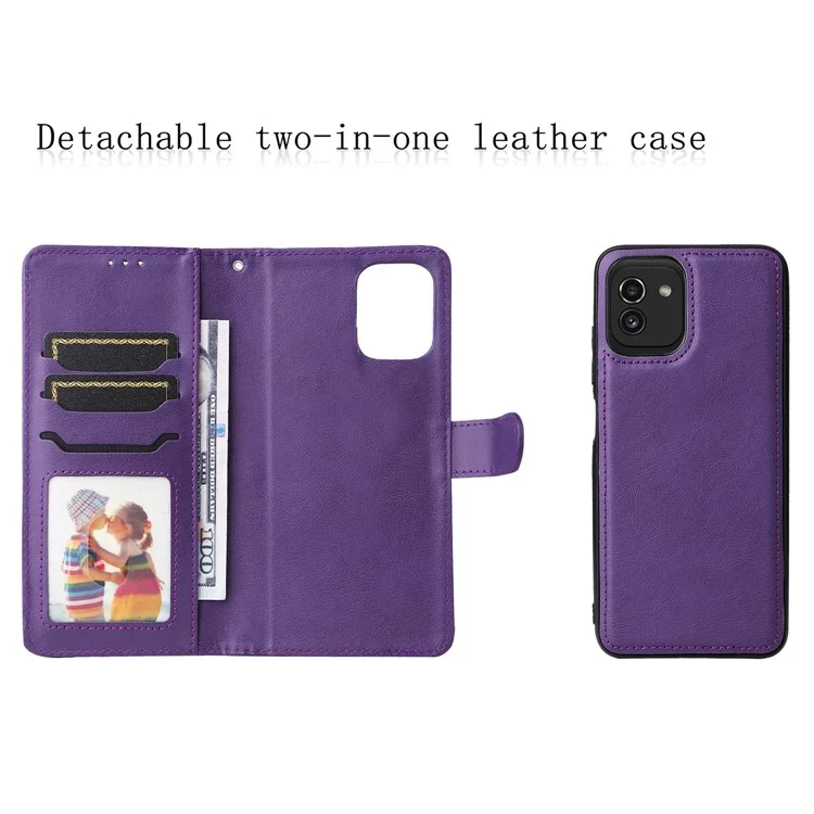 Per Samsung Galaxy A03 (164,2 x 75,9 x 9,1 Mm) KT Serie-3 Copertina Per Portafoglio Per Portafoglio Staccabile PU Leather Telefono Con Cinturino - Viola