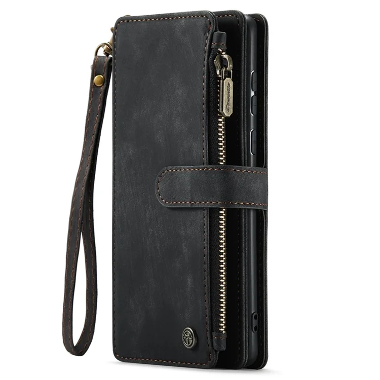 Serie Caseme C30 Para Samsung Galaxy A30s / A50 / A50 Full Protection Zipper Pocket Telephip Willet Case de Billetera a Prueba de Golpes PU Cuero Tarra de Cobertura de la Tarjeta de Cobertura - Negro