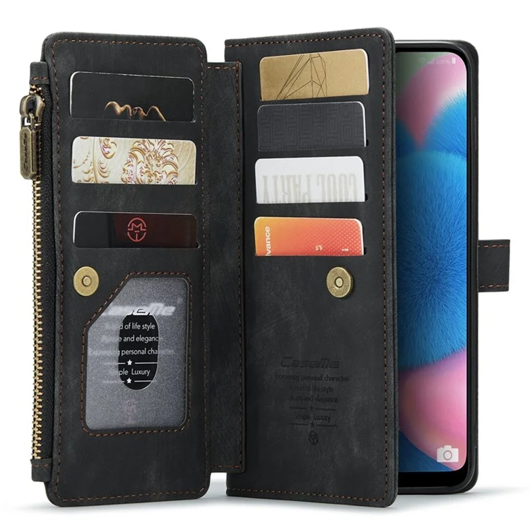 Serie Caseme C30 Para Samsung Galaxy A30s / A50 / A50 Full Protection Zipper Pocket Telephip Willet Case de Billetera a Prueba de Golpes PU Cuero Tarra de Cobertura de la Tarjeta de Cobertura - Negro