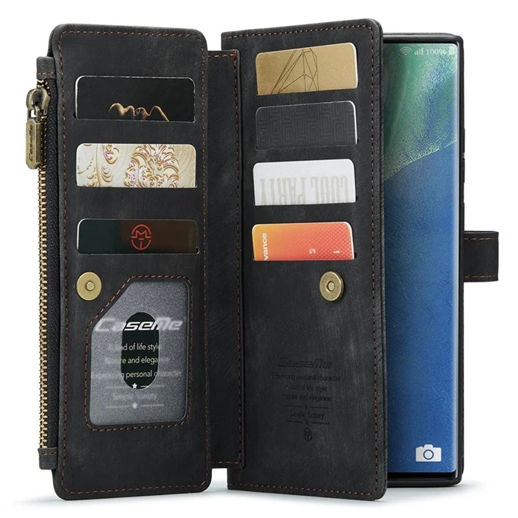 Serie Caseme C30 Per Samsung Galaxy Note20 Ultra 4G / Coperchio da Portafoglio Tascabile Multifunzionale da 5 g Con Manuale Supporto Per la Vena Del Telefono Antidroplecinetto Con Cinturino - Nero