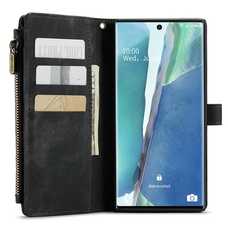 Serie Caseme C30 Per Samsung Galaxy Note20 Ultra 4G / Coperchio da Portafoglio Tascabile Multifunzionale da 5 g Con Manuale Supporto Per la Vena Del Telefono Antidroplecinetto Con Cinturino - Nero
