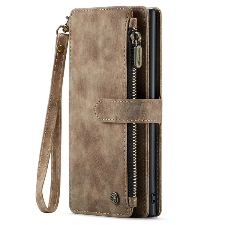 Caseme C30 -serie Für Samsung Galaxy Note 10 5G / 4G Anti-fall-reißverschluss-taschenbrieftasche Abdeckung Mit Riemen Auto-magnetische Ständer Telefon Flip Leder Kartonhalter - Braun