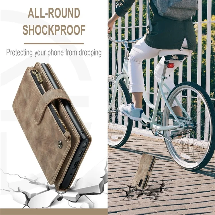 Caseme C30 -serie Für Samsung Galaxy Note 10 5G / 4G Anti-fall-reißverschluss-taschenbrieftasche Abdeckung Mit Riemen Auto-magnetische Ständer Telefon Flip Leder Kartonhalter - Braun