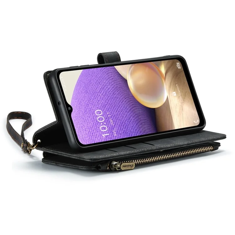 Caseme C30 -serie Für Samsung Galaxy A32 5G / M32 5G Schockabsorption Reißverschluss Taschenbrieftasche Deckungsständer Auto-Magnetic Drop-soach-schutzhülsenkartenhalter Auto-magnetisch - Schwarz