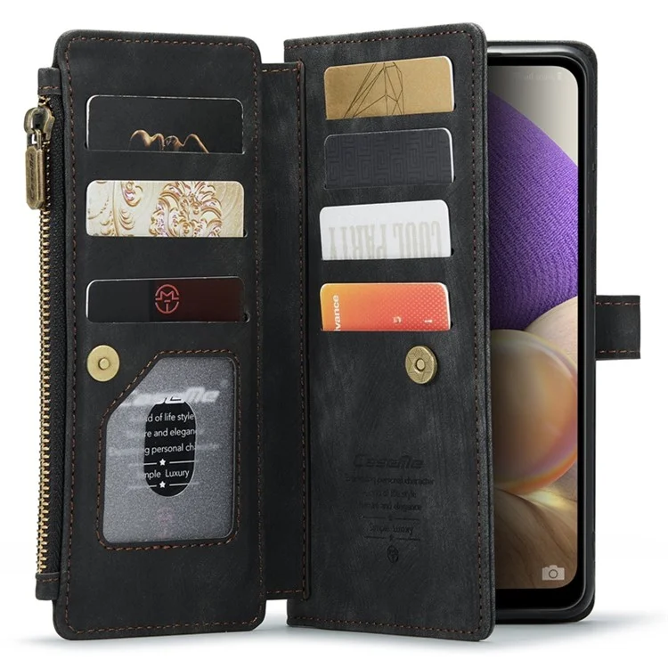 Caseme C30 -serie Für Samsung Galaxy A32 5G / M32 5G Schockabsorption Reißverschluss Taschenbrieftasche Deckungsständer Auto-Magnetic Drop-soach-schutzhülsenkartenhalter Auto-magnetisch - Schwarz