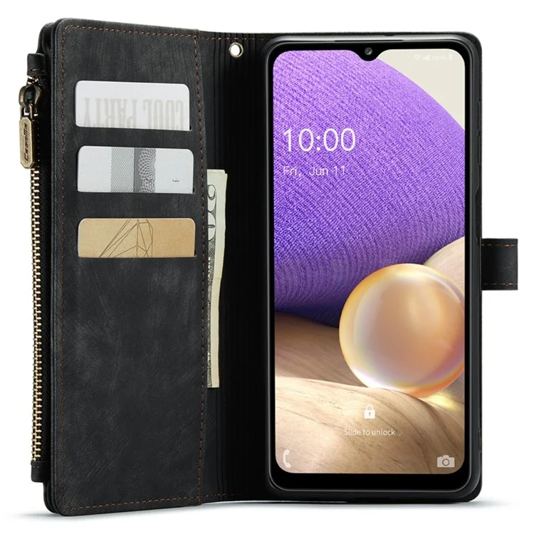 Caseme C30 -serie Für Samsung Galaxy A32 5G / M32 5G Schockabsorption Reißverschluss Taschenbrieftasche Deckungsständer Auto-Magnetic Drop-soach-schutzhülsenkartenhalter Auto-magnetisch - Schwarz