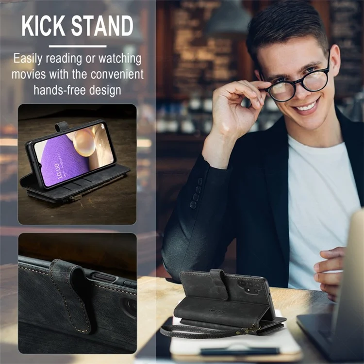 Caseme C30 -serie Für Samsung Galaxy A32 5G / M32 5G Schockabsorption Reißverschluss Taschenbrieftasche Deckungsständer Auto-Magnetic Drop-soach-schutzhülsenkartenhalter Auto-magnetisch - Schwarz