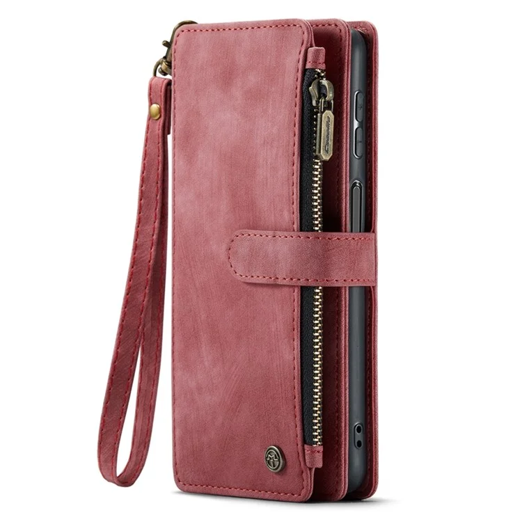 For Samsung Galaxy A32 5G / M32 5G Phone Cases with Strap CASEME C30 Zipper Multiple Card Holder PU Leather Cover - Red