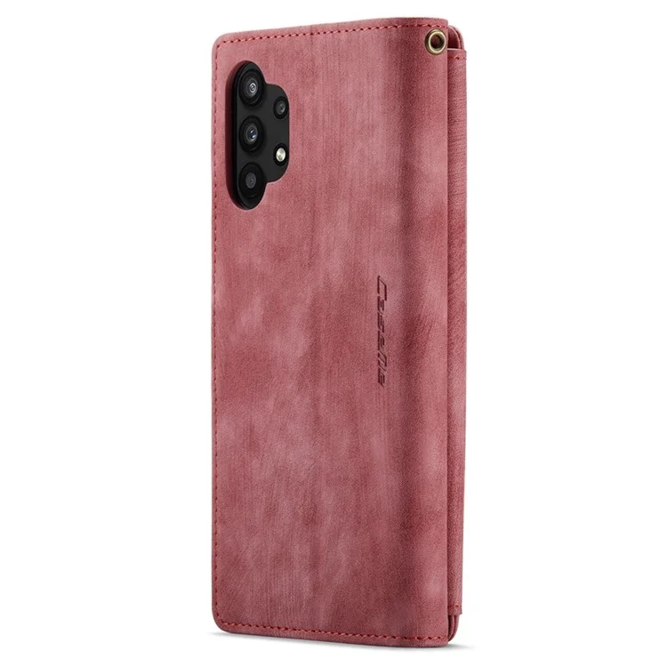 For Samsung Galaxy A32 5G / M32 5G Phone Cases with Strap CASEME C30 Zipper Multiple Card Holder PU Leather Cover - Red