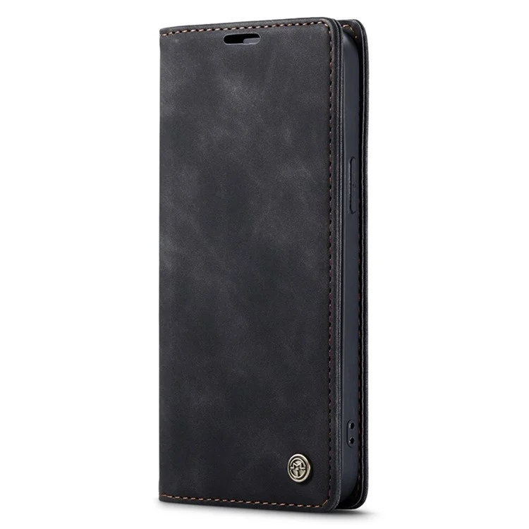 CASEME 013 Series para iPhone 14 Plus 6.7 pulgadas Funda Flip a prueba de golpes Cubierta de billetera de piel de PU antisgaste Soporte magnético de absorción automática - Negro