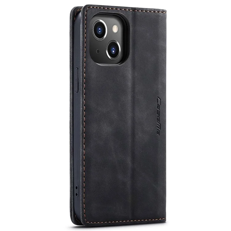 CASEME 013 Series para iPhone 14 Plus 6.7 pulgadas Funda Flip a prueba de golpes Cubierta de billetera de piel de PU antisgaste Soporte magnético de absorción automática - Negro