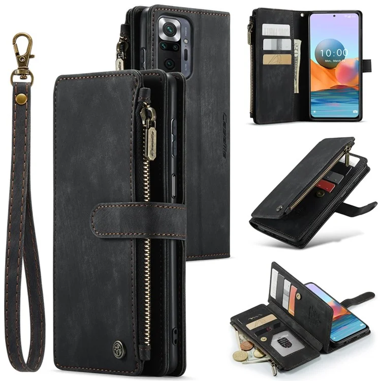 Série Caseme C30 Pour Xiaomi Redmi Note 10 Pro Max 4G / Remarque 10 Pro 4G (Global) / (inde) Étui de Portefeuille de Téléphonie de Poche à Résistance à la Ferme - le Noir