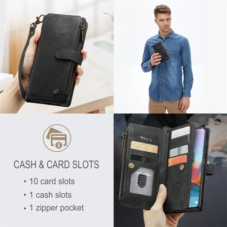 Série Caseme C30 Pour Xiaomi Redmi Note 10 Pro Max 4G / Remarque 10 Pro 4G (Global) / (inde) Étui de Portefeuille de Téléphonie de Poche à Résistance à la Ferme - le Noir