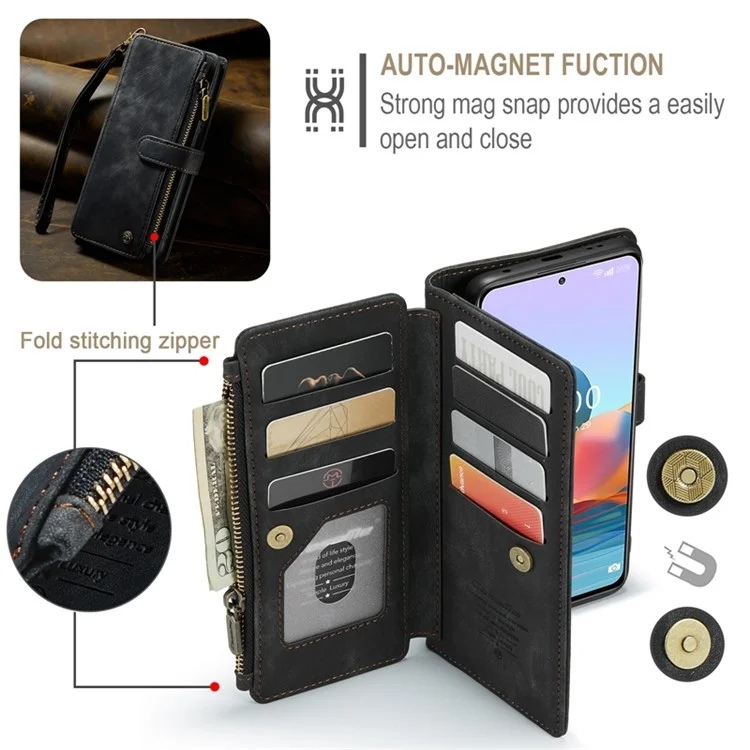 Série Caseme C30 Pour Xiaomi Redmi Note 10 Pro Max 4G / Remarque 10 Pro 4G (Global) / (inde) Étui de Portefeuille de Téléphonie de Poche à Résistance à la Ferme - le Noir