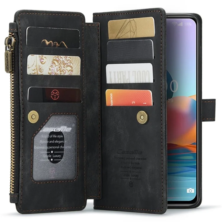 Série Caseme C30 Pour Xiaomi Redmi Note 10 Pro Max 4G / Remarque 10 Pro 4G (Global) / (inde) Étui de Portefeuille de Téléphonie de Poche à Résistance à la Ferme - le Noir