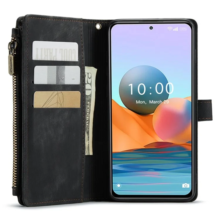 Série Caseme C30 Pour Xiaomi Redmi Note 10 Pro Max 4G / Remarque 10 Pro 4G (Global) / (inde) Étui de Portefeuille de Téléphonie de Poche à Résistance à la Ferme - le Noir