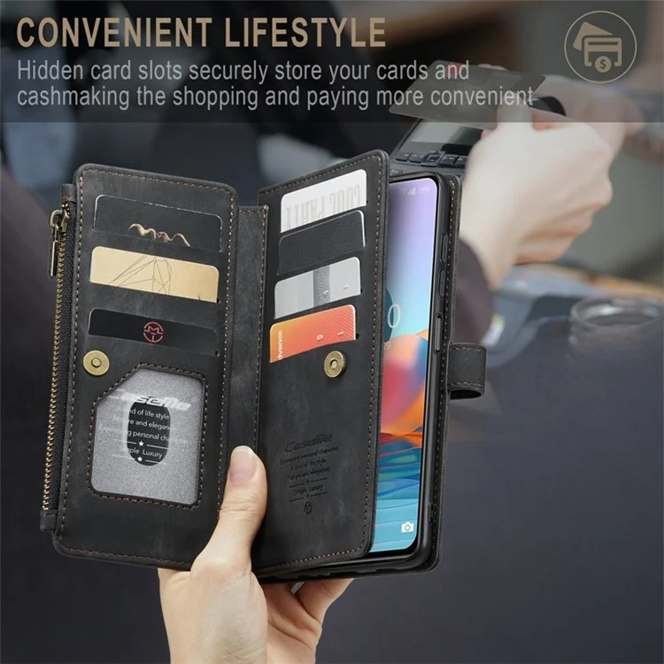 Série Caseme C30 Pour Xiaomi Redmi Note 10 Pro Max 4G / Remarque 10 Pro 4G (Global) / (inde) Étui de Portefeuille de Téléphonie de Poche à Résistance à la Ferme - le Noir