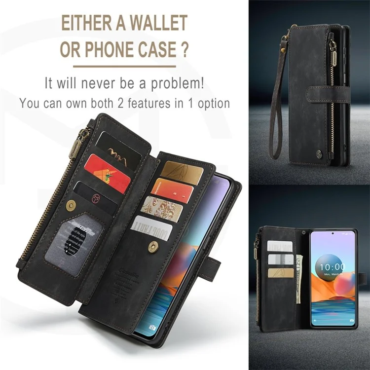 Série Caseme C30 Pour Xiaomi Redmi Note 10 Pro Max 4G / Remarque 10 Pro 4G (Global) / (inde) Étui de Portefeuille de Téléphonie de Poche à Résistance à la Ferme - le Noir