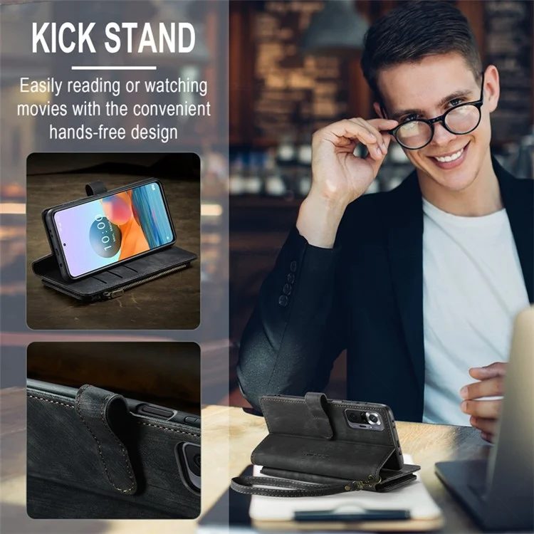 Série Caseme C30 Pour Xiaomi Redmi Note 10 Pro Max 4G / Remarque 10 Pro 4G (Global) / (inde) Étui de Portefeuille de Téléphonie de Poche à Résistance à la Ferme - le Noir
