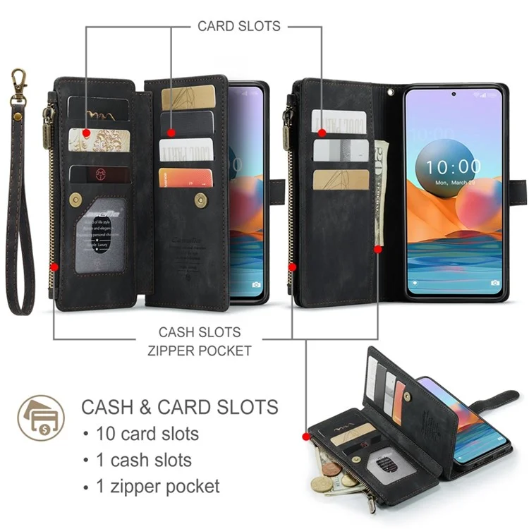 Série Caseme C30 Pour Xiaomi Redmi Note 10 Pro Max 4G / Remarque 10 Pro 4G (Global) / (inde) Étui de Portefeuille de Téléphonie de Poche à Résistance à la Ferme - le Noir