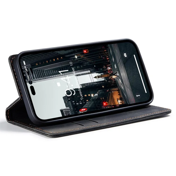CASEME 013 Serie para iPhone 14 Pro 6.1 pulgadas Funda de Cartera de Cuero de PU Antifragmentación Imán Auto-absorbido Soporte Anti-arañazos Cubierta de Teléfono - Negro