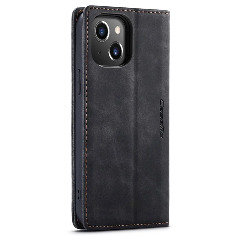 CASEME 013 Series for iPhone 14 6.1 inch Shockproof PU Leather Wallet Case Magnetic Auto-absorbed Stand Phone Cover - Black