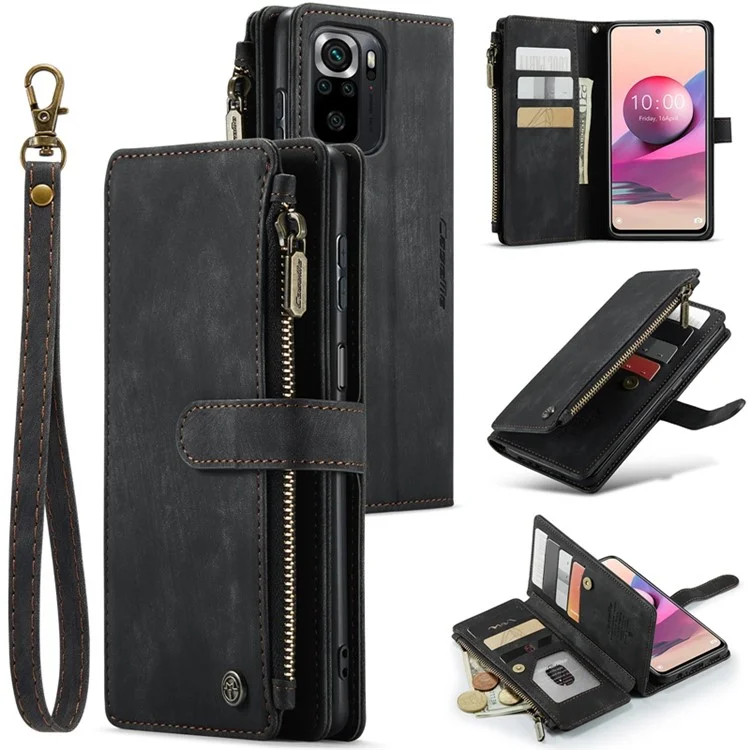 Série Caseme C30 Pour Xiaomi Redmi Note 10S / Remarque 10 4G Pocket de Pockeur de Pockeur de la Zipe 4G Stan - le Noir