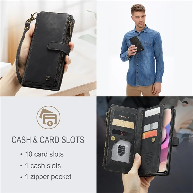 Série Caseme C30 Pour Xiaomi Redmi Note 10S / Remarque 10 4G Pocket de Pockeur de Pockeur de la Zipe 4G Stan - le Noir