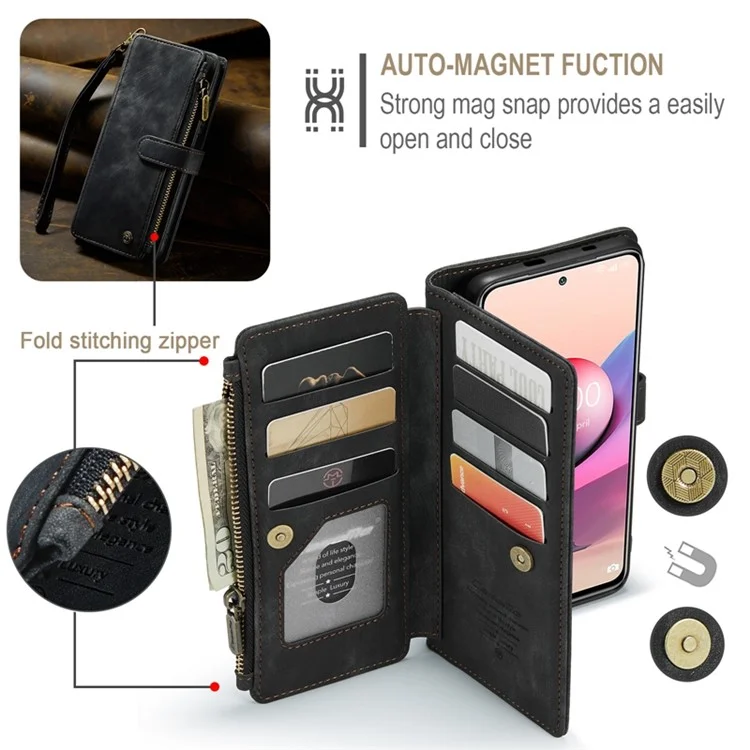 Série Caseme C30 Pour Xiaomi Redmi Note 10S / Remarque 10 4G Pocket de Pockeur de Pockeur de la Zipe 4G Stan - le Noir