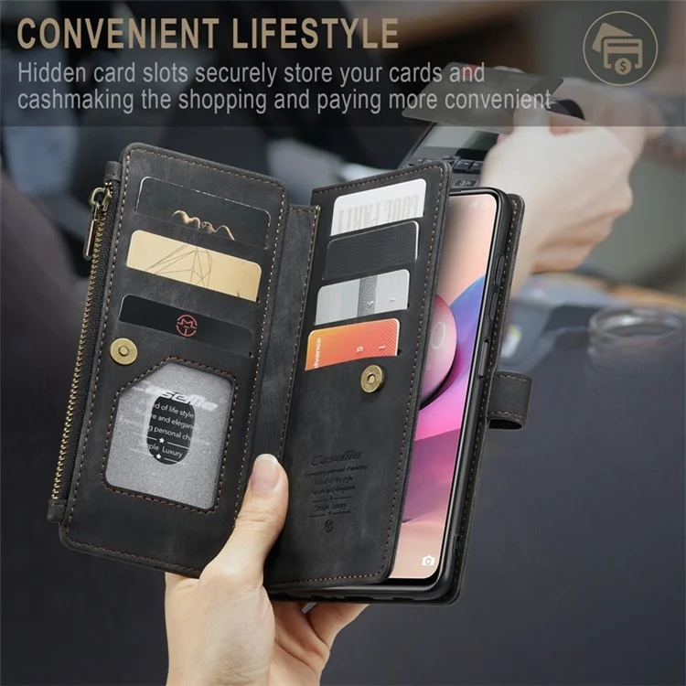 Série Caseme C30 Pour Xiaomi Redmi Note 10S / Remarque 10 4G Pocket de Pockeur de Pockeur de la Zipe 4G Stan - le Noir